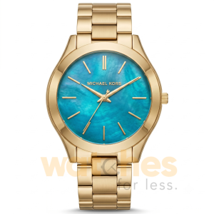 Michael Kors Women’s Quartz Gold Stainless Steel Sky-Blue Mother Of Pearl Dial 42mm Watch MK3492