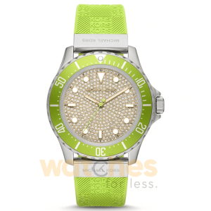 Michael Kors Women’s Quartz Green Silicone Strap Gold Pave Dial 43mm Watch MK7360