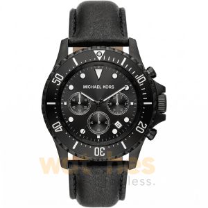 Michael Kors Men’s Chronograph Quartz Black Leather Strap Black Dial 45mm Watch MK9053