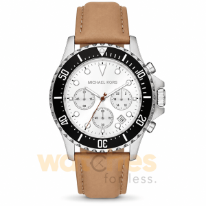 Michael Kors Men’s Quartz Brown Leather Strap White Dial 45mm Watch MK9092