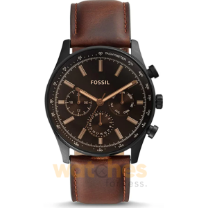 Fossil Men’s Chronograph Quartz Brown Leather Strap Black Dial 44mm Watch BQ2457 (Without Tag)