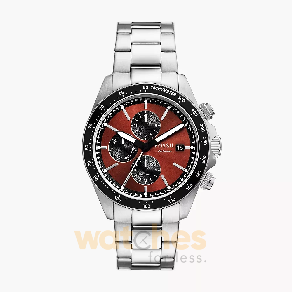 Fossil Men’s Chronograph Quartz Silver Stainless Steel Red Dial 42mm Watch BQ2895 (Without Tag)