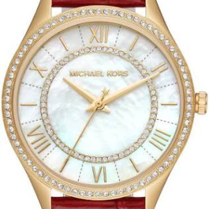 Michael Kors Women’s Quartz Red Leather Strap Mother Of Pearl Dial 33mm Watch Mk2756 (Without Tag)