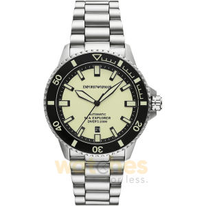 Emporio Armani Men’s Automatic Silver Stainless Steel Yellow Dial 42mm Watch AR60083