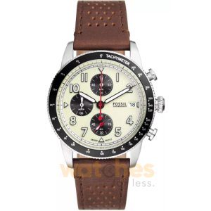 Fossil Men’s Chronograph Quartz Brown Leather Strap Cream Dial 42mm Watch FS6042 (Without Tag)