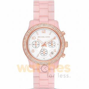 Michael Kors Women’s Chronograph Quartz Pink Stainless Steel & Plastic Chain White Dial 38mm Watch MK7424