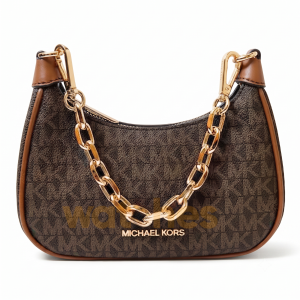 Michael Kors Cora Mini Zip Pouchette / Crossbody – Dark Brown Signature Logo (Size: W:19cm H:11cm D:5cm) 35R3G4CC1B