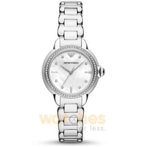 Emporio Armani Women’s Quartz Silver Stainless Steel White Mother Of Pearl Dial 32mm Watch AR11596