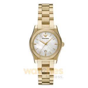 Emporio Armani Women’s Quartz Gold Stainless Steel Mother Of Pearl White Dial 32mm Watch AR11657