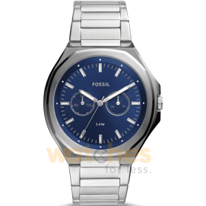 Fossil Men’s Quartz Silver Stainless Steel Blue Dial 45mm Watch BQ2610