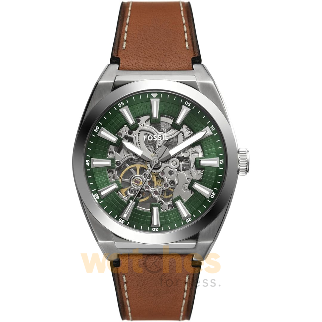 Fossil Men’s Automatic Brown Leather Strap Green Skeleton Dial 42mm Watch ME3261 (Without Tag)