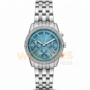 Michael Kors Women’s Chronograph Quartz Silver Stainless Steel Blue Dial 35mm Watch MK7539