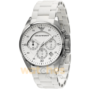 Emporio Armani Women’s Chronograph Quartz White Silicone & Stainless Steel Chain White Dial 39mm Watch AR5867