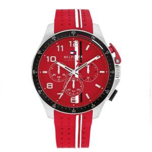 Tommy Hilfiger Men’s Chronograph Quartz Red Silicone Strap Red Dial 46mm Watch 1792170