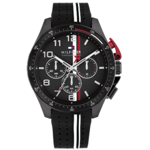 Tommy Hilfiger Men’s Chronograph Quartz Black Silicone Strap Black Dial 46mm Watch 1792168