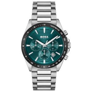 Hugo Boss Men’s Chronograph Quartz Silver Stainless Steel Green Dial 41mm Watch 1514241