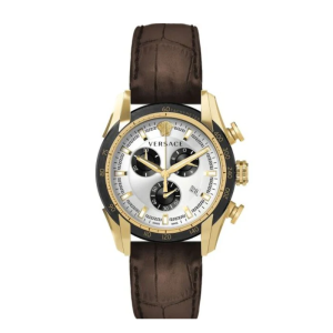 Versace Men’s Quartz Swiss Made Brown Leather Strap Silver Dial 44mm Watch VE2I00221