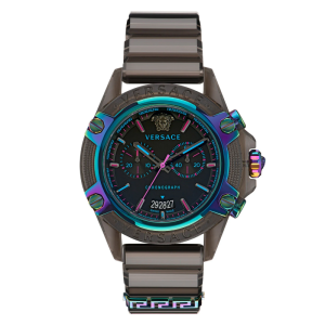 Versace Unisex Quartz Swiss Made Gray Silicone Strap Black Dial 44mm Watch VEZ701022
