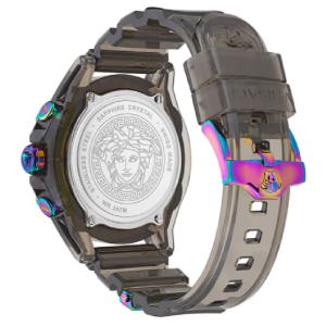 Versace Unisex Quartz Swiss Made Gray Silicone Strap Black Dial 44mm Watch VEZ701022