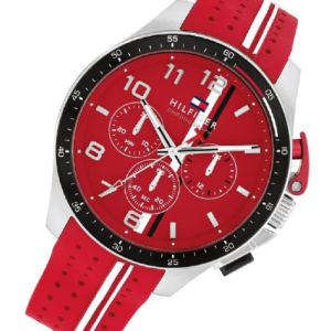 Tommy Hilfiger Men’s Chronograph Quartz Red Silicone Strap Red Dial 46mm Watch 1792170