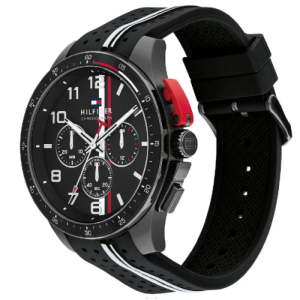 Tommy Hilfiger Men’s Chronograph Quartz Black Silicone Strap Black Dial 46mm Watch 1792168