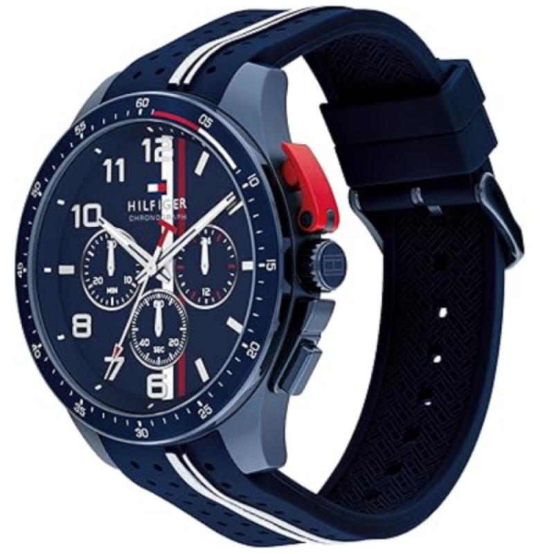 Tommy Hilfiger Men’s Chronograph Quartz Blue Silicone Strap Blue Dial 46mm Watch 1792169