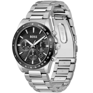 Hugo Boss Men’s Chronograph Quartz Silver Stainless Steel Black Dial 41mm Watch 1514290