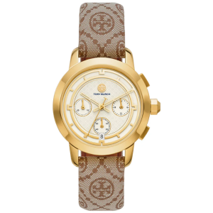 Tory Burch Women’s Quartz Grey Canvas Strap White Dial 37mm Watch TBW1050