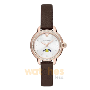 Emporio Armani Women’s Quartz Brown Leather Strap Silver Dial 32mm Watch AR11568