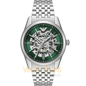 Emporio Armani Men’s Automatic Silver Stainless Steel Green Skeleton Dial 43mm Watch AR60091