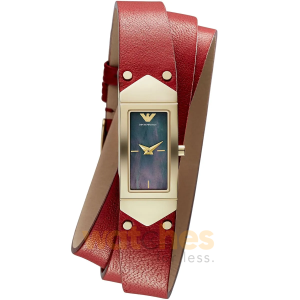 Emporio Armani Women’s Quartz Red Leather Strap Black Mother Of Pearl Dial 15mm Watch AR7357