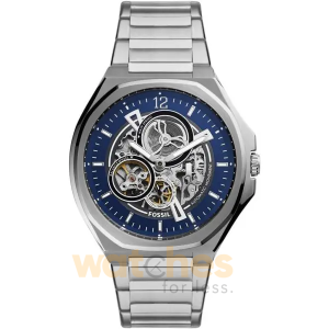 Fossil Men’s Automatic Silver Stainless Steel Blue Skeleton Dial 45mm Watch BQ2620