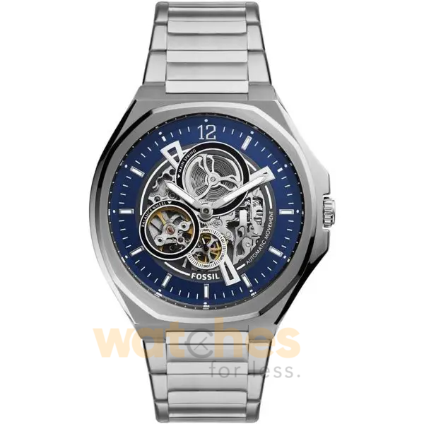 Fossil Men’s Automatic Silver Stainless Steel Blue Skeleton Dial 45mm Watch BQ2620