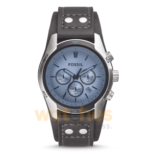 Fossil Men’s Chronograph Quartz Black Leather Strap Silver Dial 45mm Watch CH2564