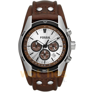 Fossil Men’s Chronograph Quartz Brown Leather Strap Silver Dial 45mm Watch CH2565