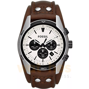 Fossil Men’s Chronograph Quartz Brown Leather Strap White Dial 44mm Watch CH2890