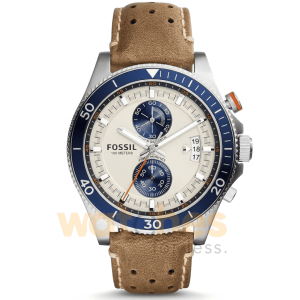 Fossil Men’s Chronograph Quartz Camel Brown Leather Strap Cream Dial 45mm Watch CH2951
