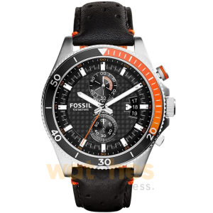 Fossil Men’s Chronograph Quartz Black Leather Strap Black Dial 45mm Watch CH2953