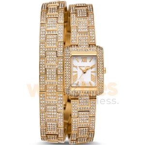 Michael Kors Women’s Quartz Gold Pave Stainless Steel White Dial 29mm Watch MK4835