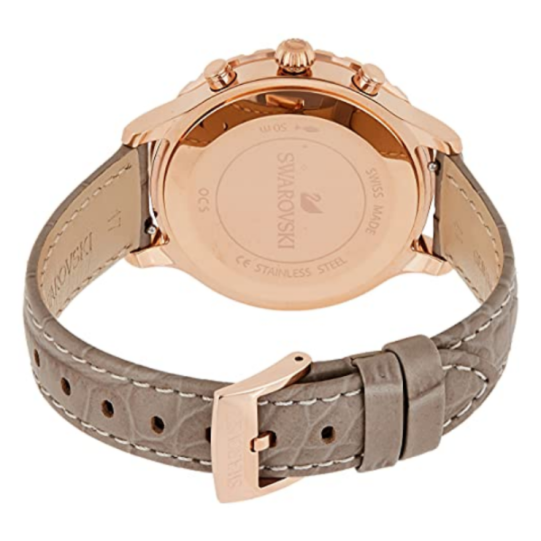 SWAROVSKI Women’s Swiss Made Chronograph Quartz Grey Leather Strap Grey Dial 39mm Watch 5452495