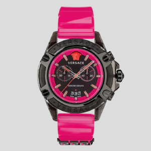 Versace Unisex Quartz Swiss Made Pink Silicone Strap Black Dial 44mm Watch VEZ700221