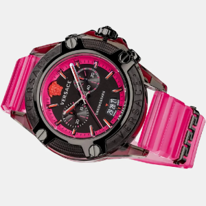 Alternative view of Versace Unisex Quartz Swiss Made Pink Silicone Strap Black Dial 44mm Watch VEZ700221