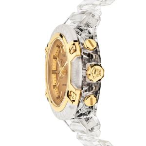 Versace Men’s Quartz Swiss Made Transparent Silicone Strap Gold Dial 44mm Watch VEZ700121