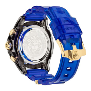 Versace Men’s Quartz Swiss Made Blue Silicone Strap Black Dial 44mm Watch VEZ700521