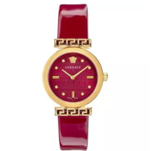 Versace Women’s Quartz Swiss Made Red Leather Strap Red Dial 34mm Watch VELW00320
