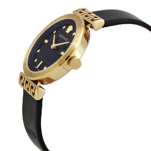 Versace Women’s Quartz Swiss Made Black Leather Strap Black Dial 34mm Watch VELW00420