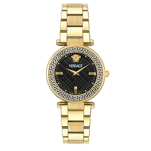 Versace Women’s Quartz Swiss Made Gold Stainless Steel Black Dial 35mm Watch VE8B00624