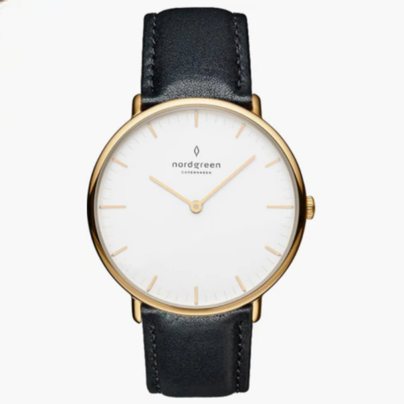Nordgreen Women’s Quartz Black Leather Strap White Dial 32mm Watch NR32GOLEBLXX
