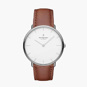 Nordgreen Unisex Quartz Brown Leather Strap White Dial 40mm Watch NR40SILEBRXX