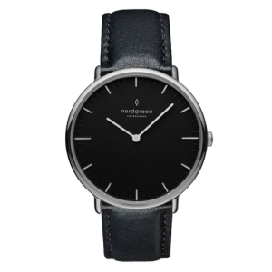 Nordgreen Unisex Quartz Black Leather Strap Black Dial 36mm Watch NR36SILEBLBL